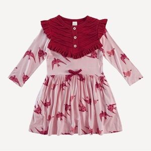 Kate Quinn bamboo Pink Red toddler baby girl Dress birds hearts Valentines Day